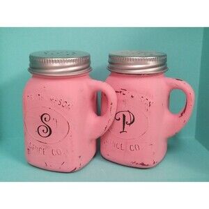 Rustic Farmhouse Mason Jar Salt and Pepper Shaker Set Coral